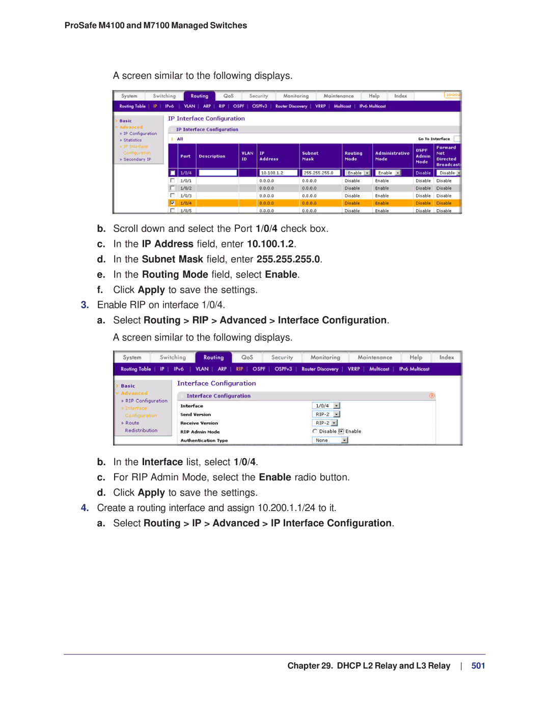 NETGEAR M4100, M7100 manual Subnet Mask field, enter 