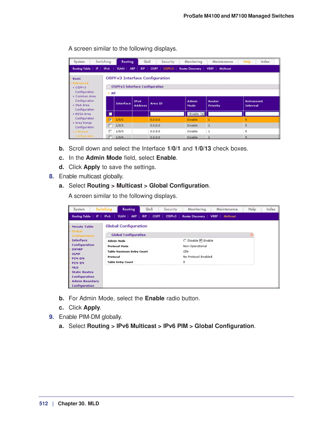 NETGEAR M7100, M4100 manual Select Routing IPv6 Multicast IPv6 PIM Global Configuration 