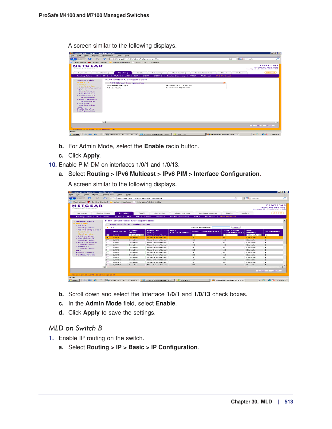 NETGEAR M4100, M7100 manual MLD on Switch B 