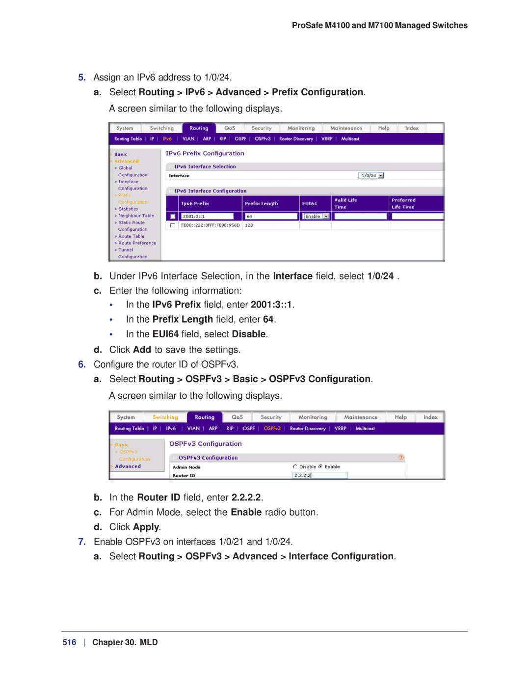 NETGEAR M7100, M4100 manual Select Routing OSPFv3 Advanced Interface Configuration 