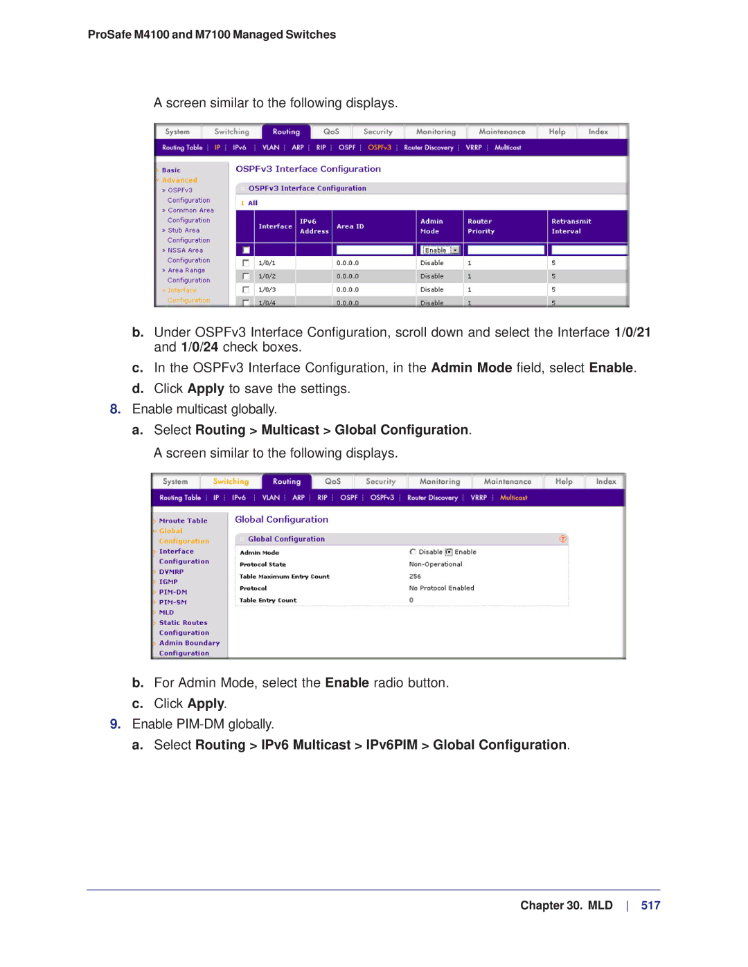 NETGEAR M4100, M7100 manual Select Routing IPv6 Multicast IPv6PIM Global Configuration 