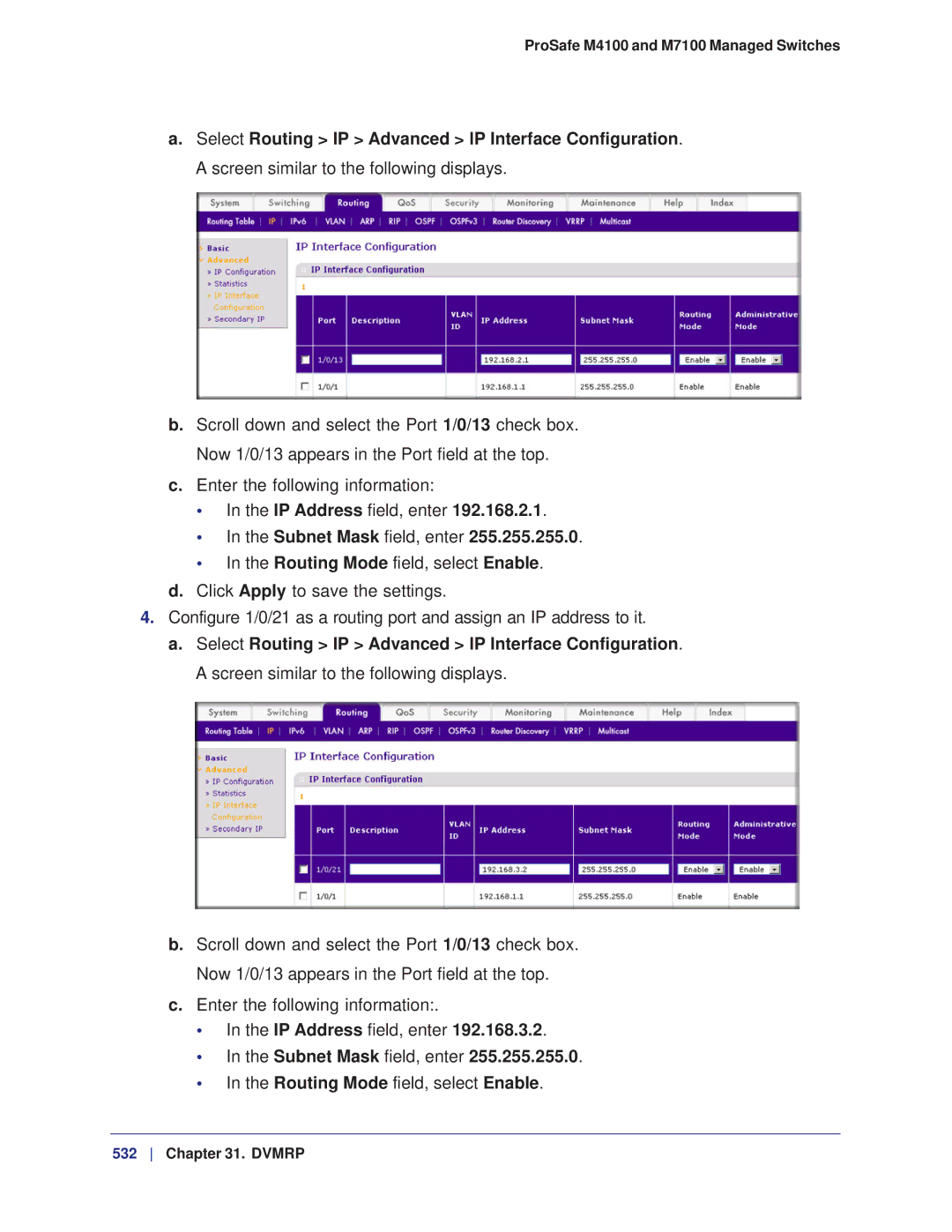 NETGEAR M7100, M4100 manual Routing Mode field, select Enable 