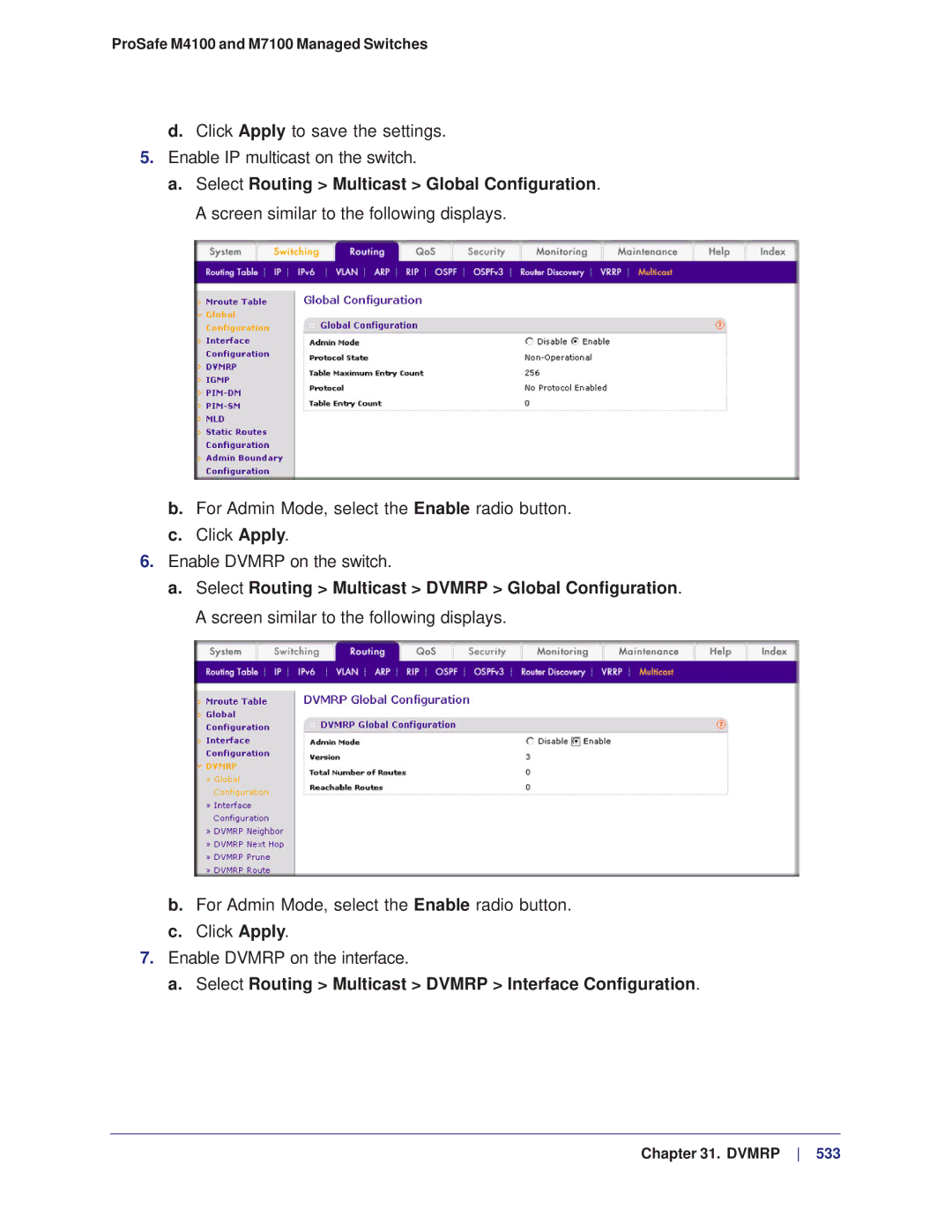 NETGEAR M4100, M7100 manual Select Routing Multicast Dvmrp Interface Configuration 