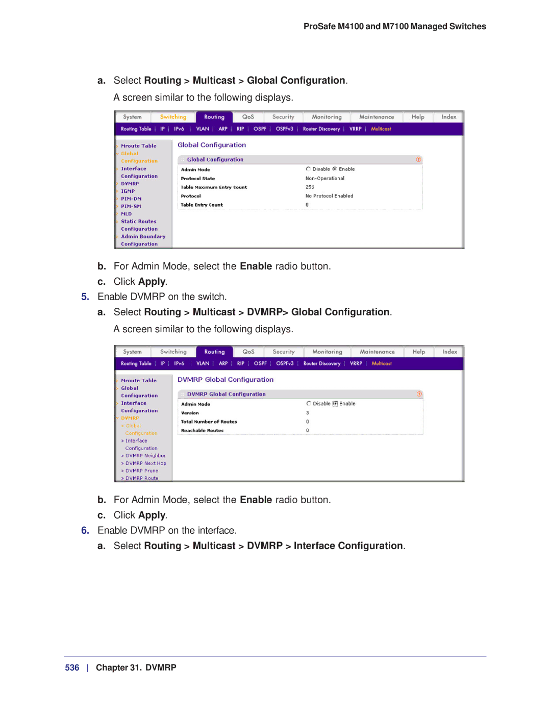 NETGEAR M7100, M4100 manual Select Routing Multicast Dvmrp Interface Configuration 