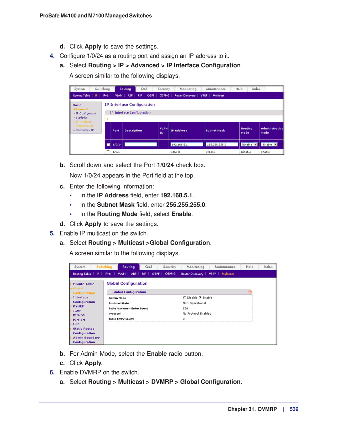 NETGEAR M4100, M7100 manual Select Routing Multicast Dvmrp Global Configuration 