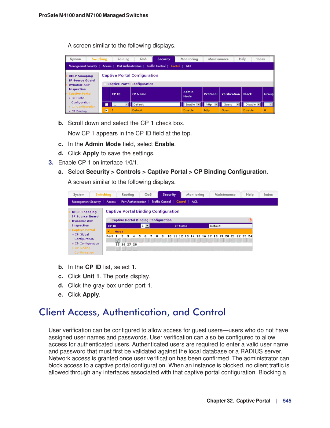 NETGEAR M4100, M7100 manual Client Access, Authentication, and Control 