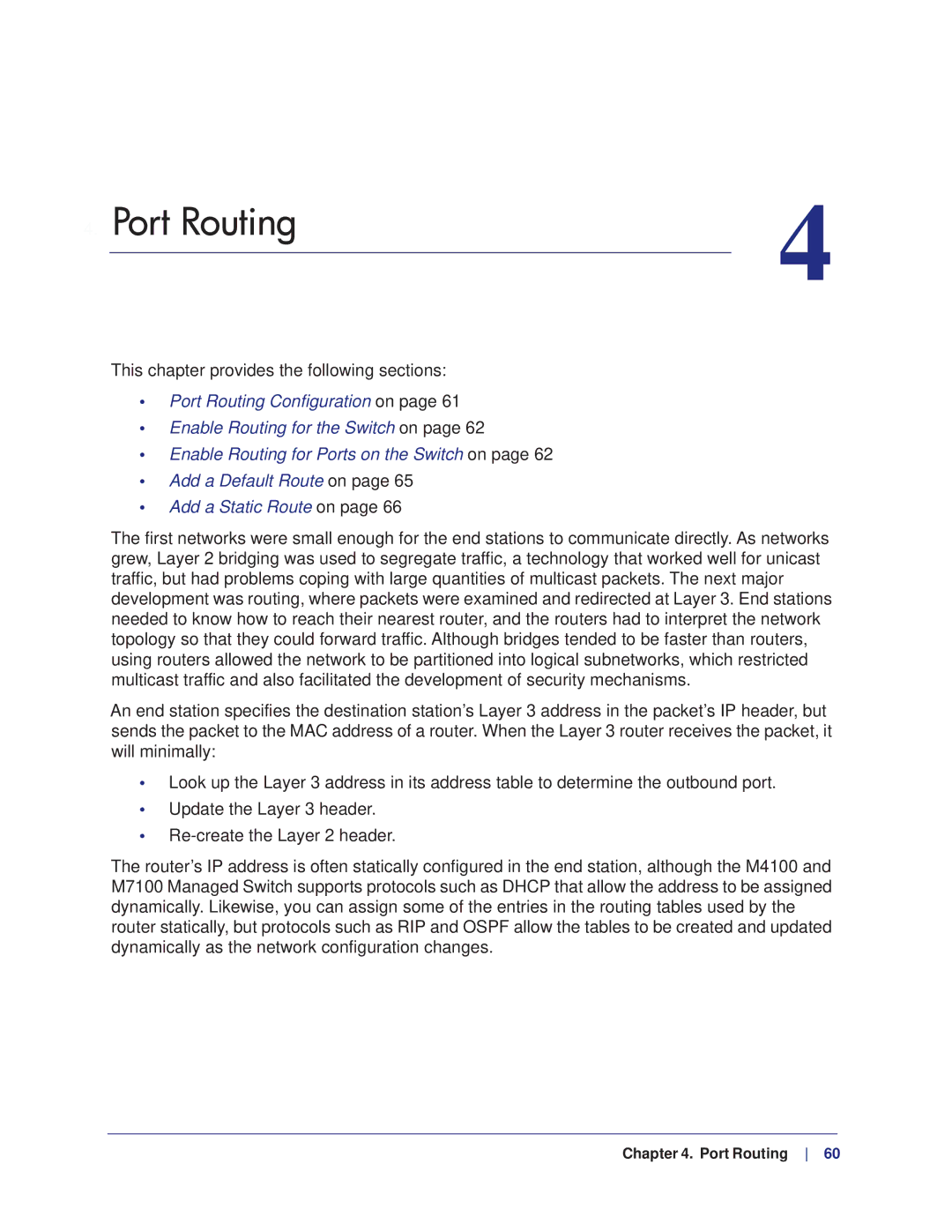 NETGEAR M7100, M4100 manual Port Routing, This chapter provides the following sections 