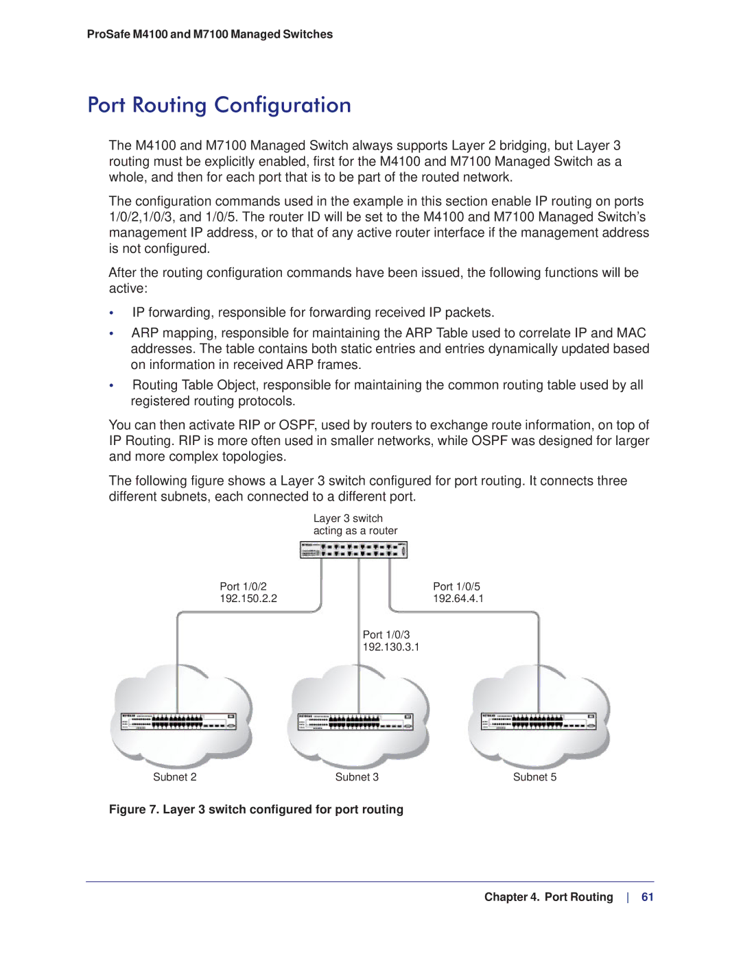 NETGEAR M4100, M7100 manual Port Routing Configuration, Layer 3 switch configured for port routing Port Routing 