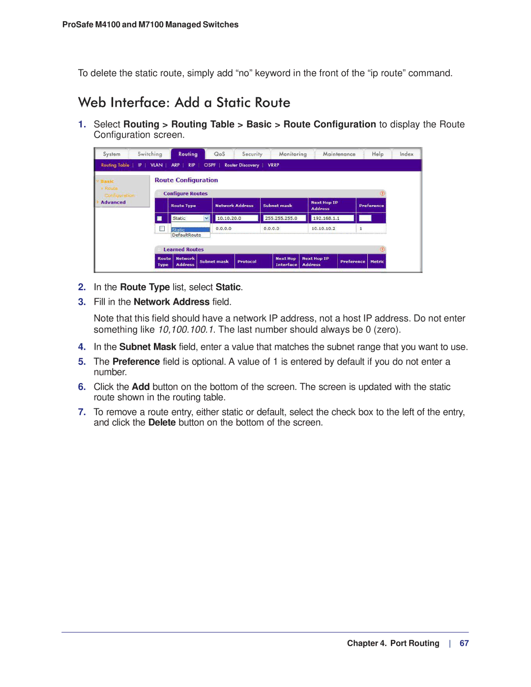 NETGEAR M4100, M7100 manual Web Interface Add a Static Route 