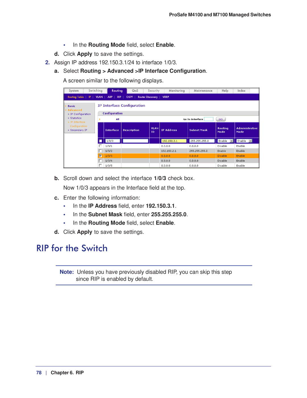 NETGEAR M7100, M4100 manual RIP for the Switch 