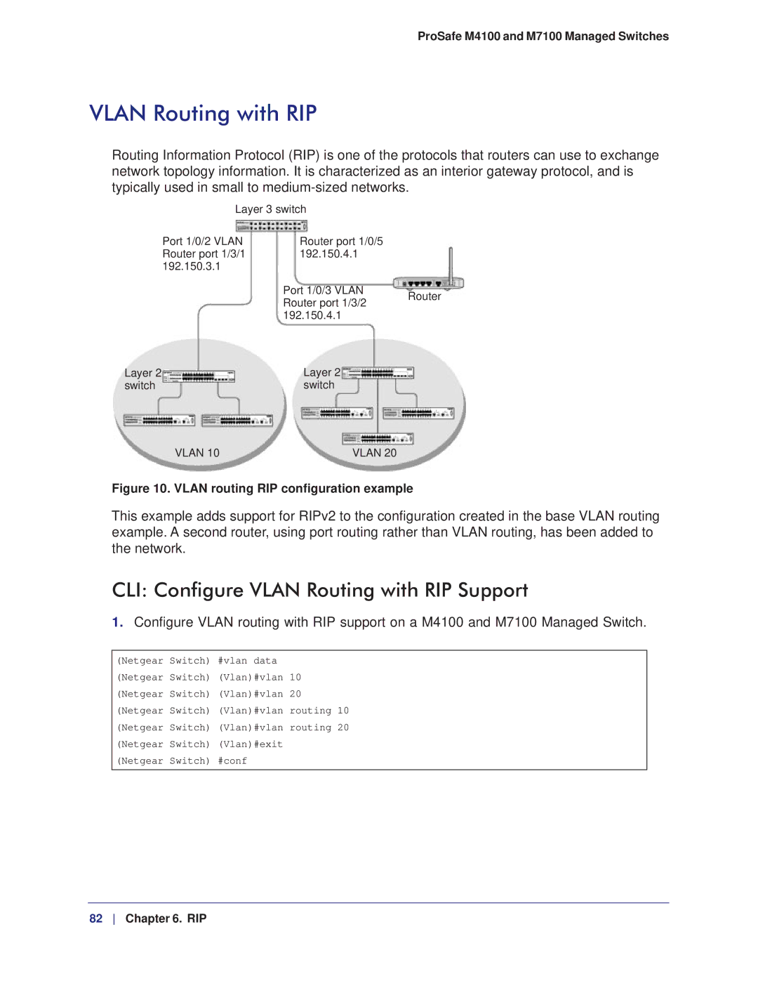 NETGEAR M7100, M4100 manual CLI Configure Vlan Routing with RIP Support 