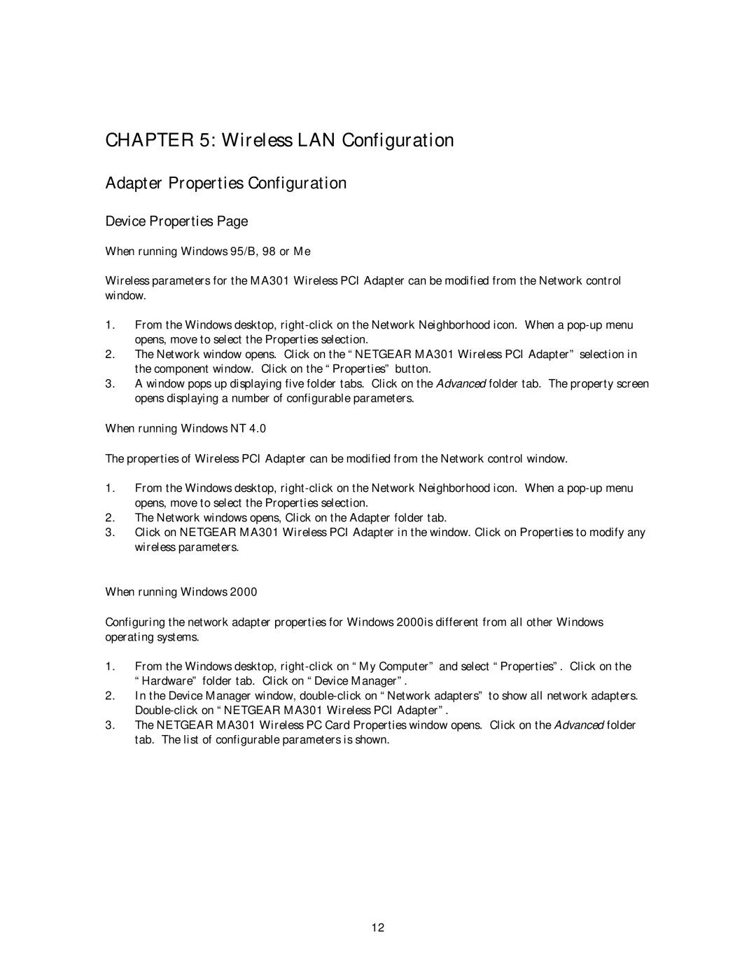 NETGEAR MA 301 manual Adapter Properties Configuration, Device Properties 