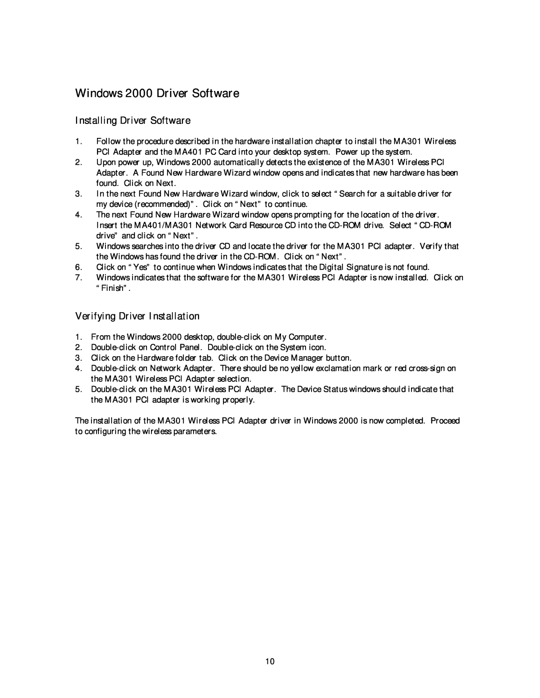 NETGEAR MA 301 manual Windows 2000 Driver Software, Installing Driver Software, Verifying Driver Installation 