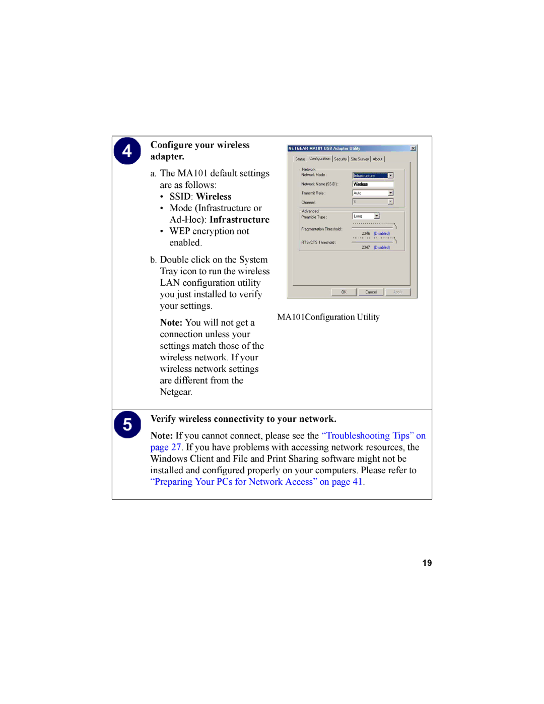 NETGEAR MA101 manual Configure your wireless adapter, Ssid Wireless 