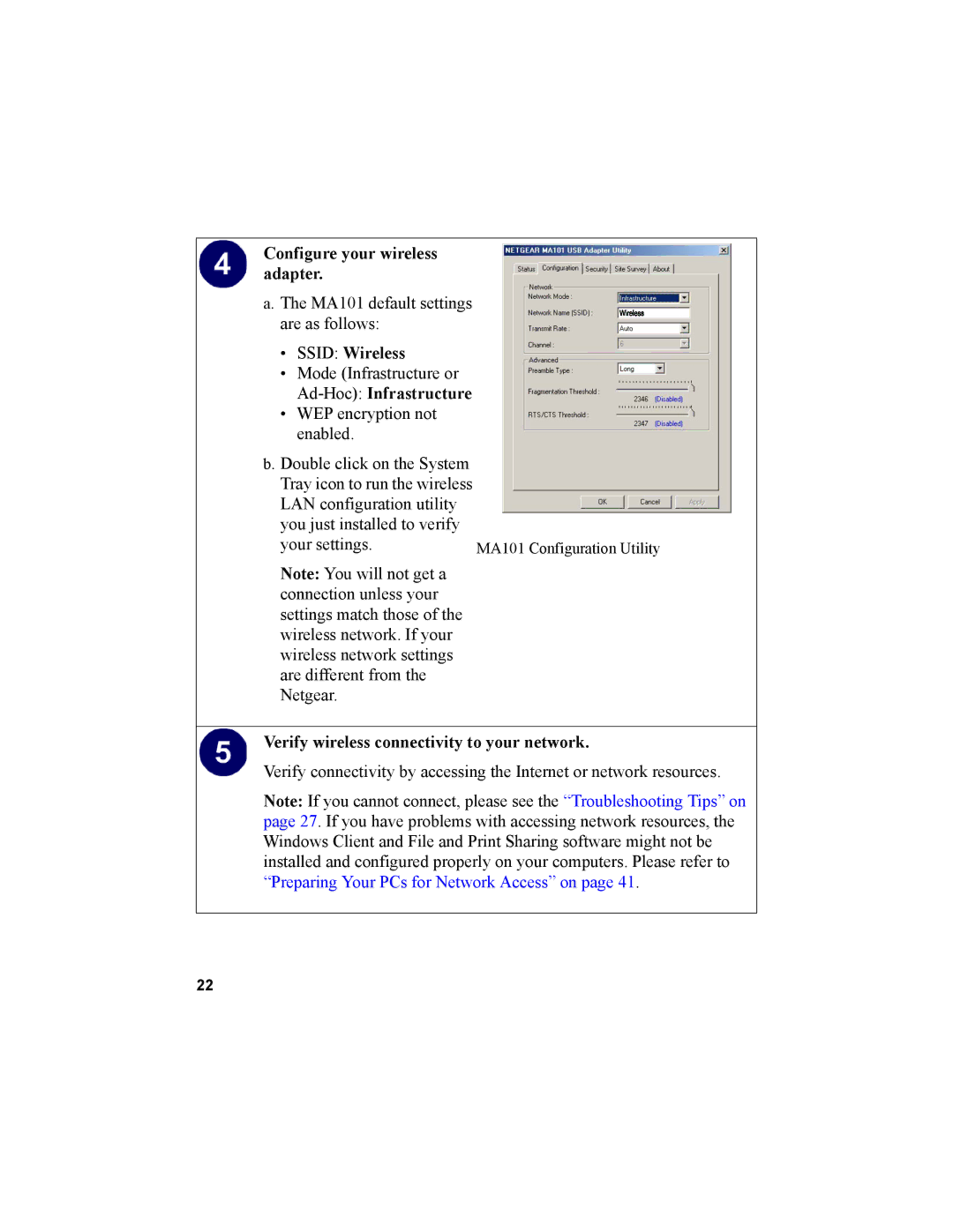 NETGEAR manual MA101 Configuration Utility 