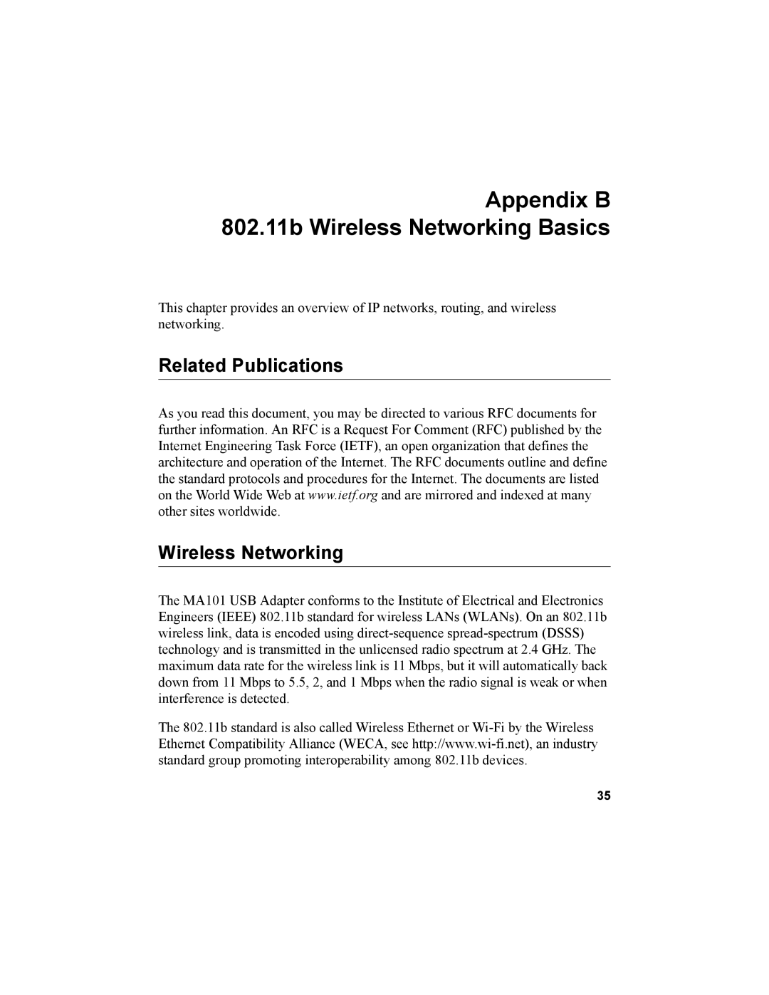 NETGEAR MA101 manual Appendix B 802.11b Wireless Networking Basics, Related Publications Wireless Networking 