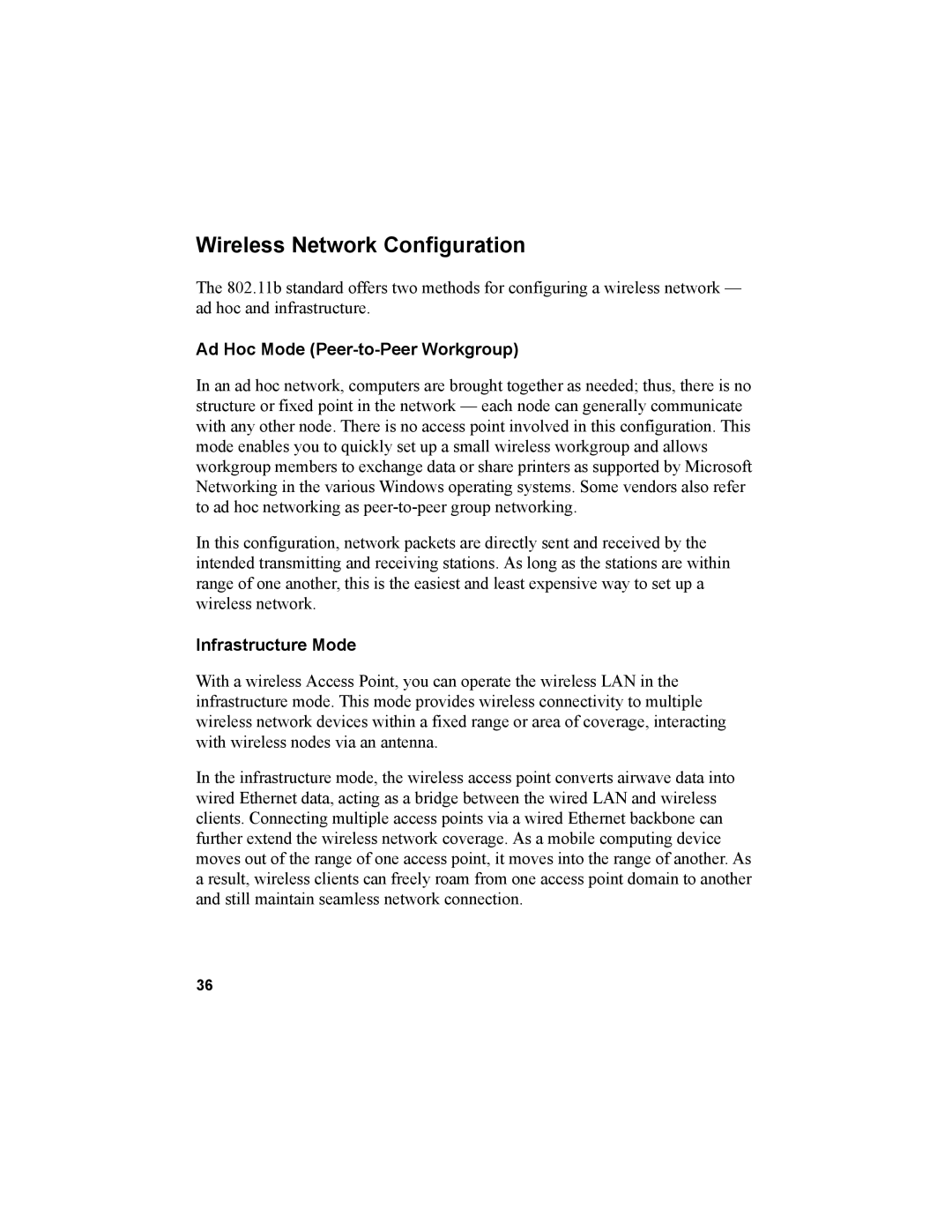 NETGEAR MA101 manual Wireless Network Configuration, Ad Hoc Mode Peer-to-Peer Workgroup 