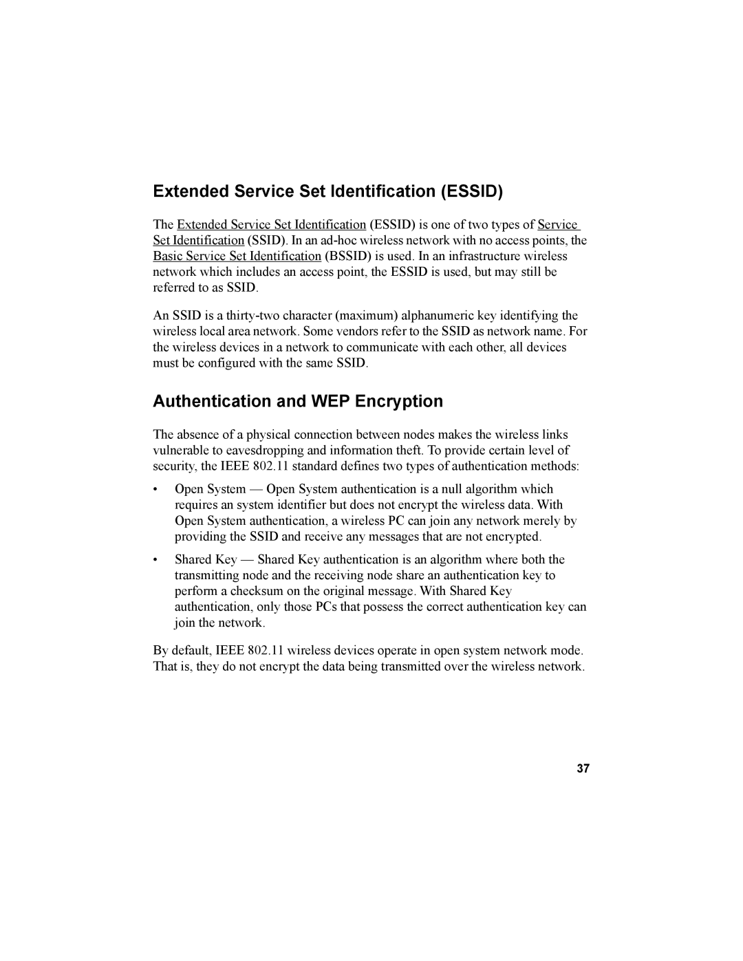 NETGEAR MA101 manual Extended Service Set Identification Essid, Authentication and WEP Encryption 