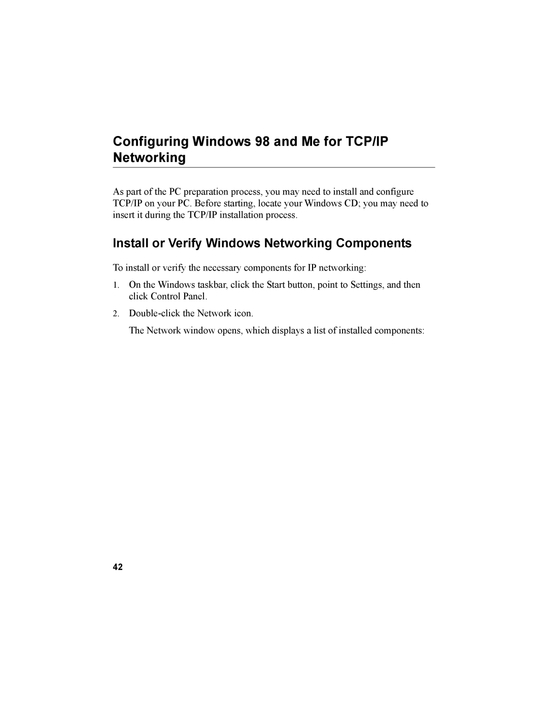 NETGEAR MA101 manual Configuring Windows 98 and Me for TCP/IP Networking, Install or Verify Windows Networking Components 