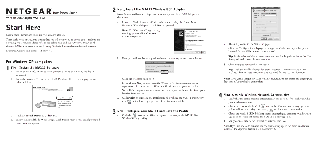 NETGEAR MA111 v2 manual For Windows XP computers, First, Install the MA111 Software 