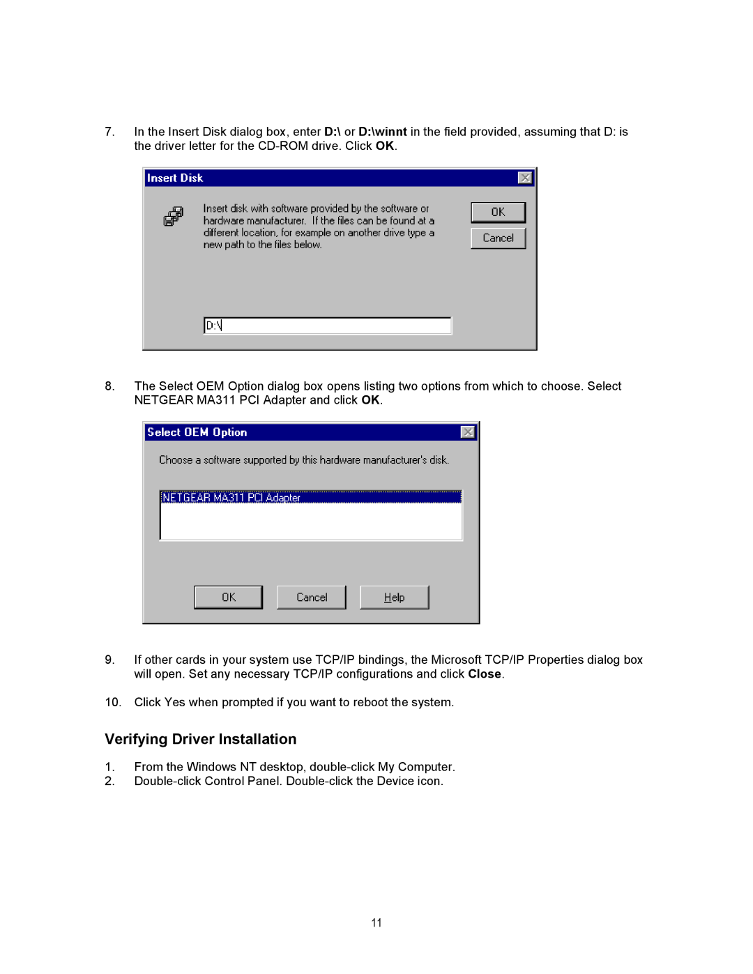 NETGEAR MA311 manual Verifying Driver Installation 