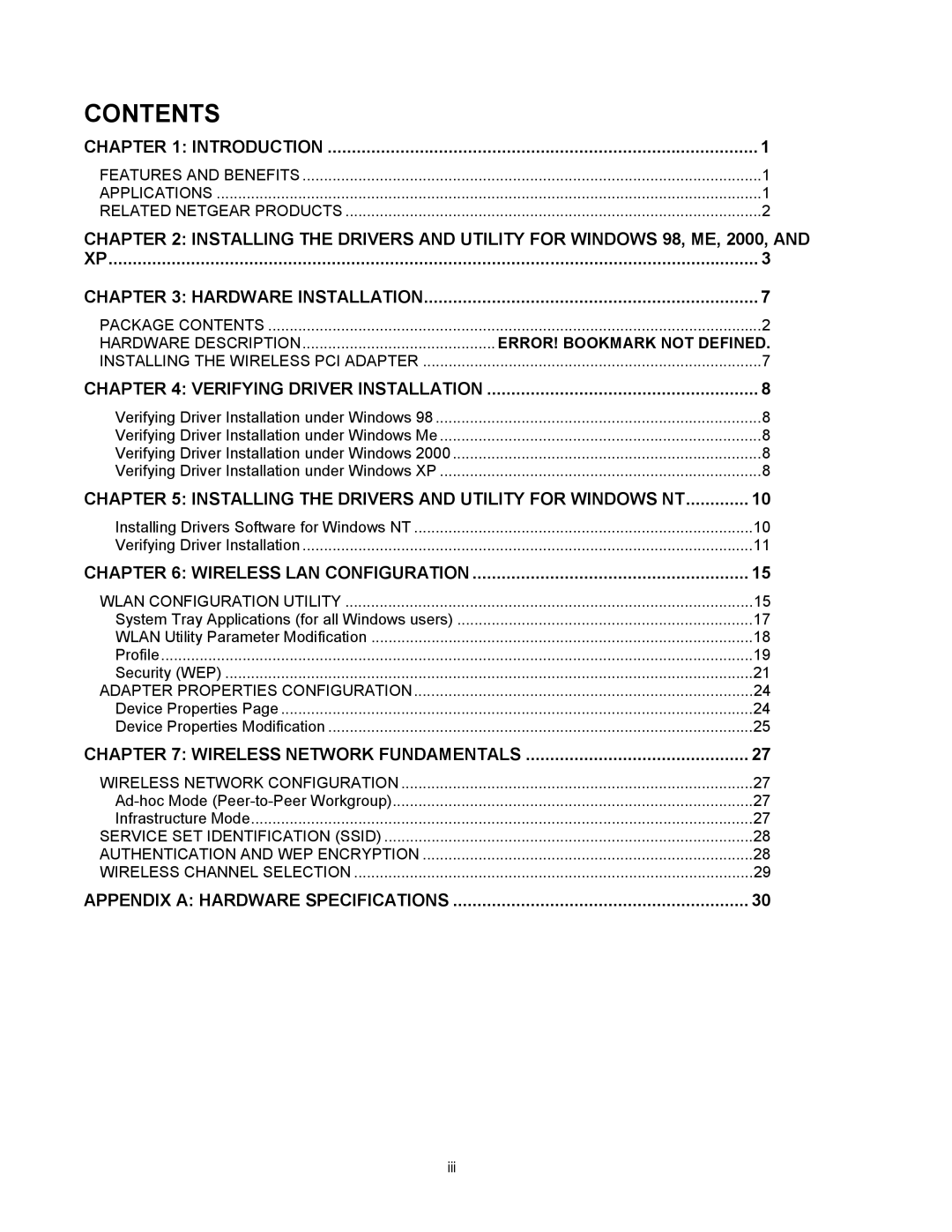 NETGEAR MA311 manual Contents 