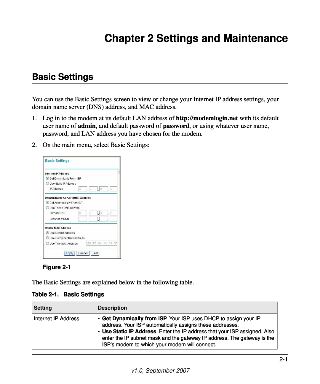 NETGEAR MBM621 user manual Settings and Maintenance, Basic Settings 