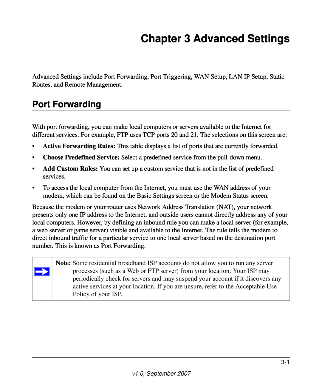 NETGEAR MBM621 user manual Advanced Settings, Port Forwarding 
