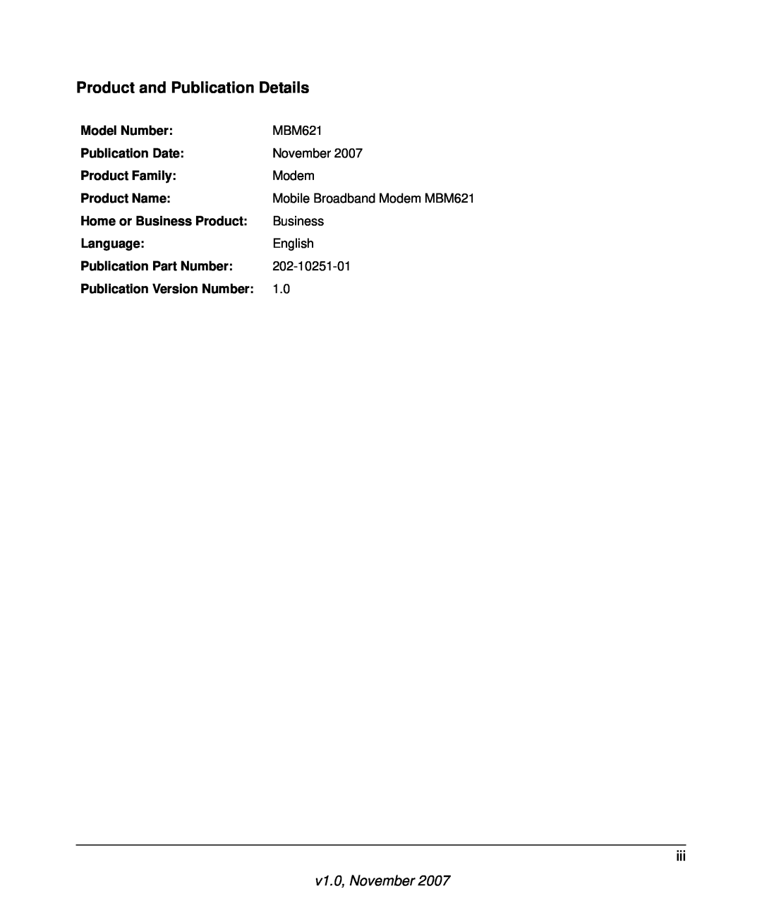 NETGEAR MBM621 user manual Product and Publication Details, v1.0, November 