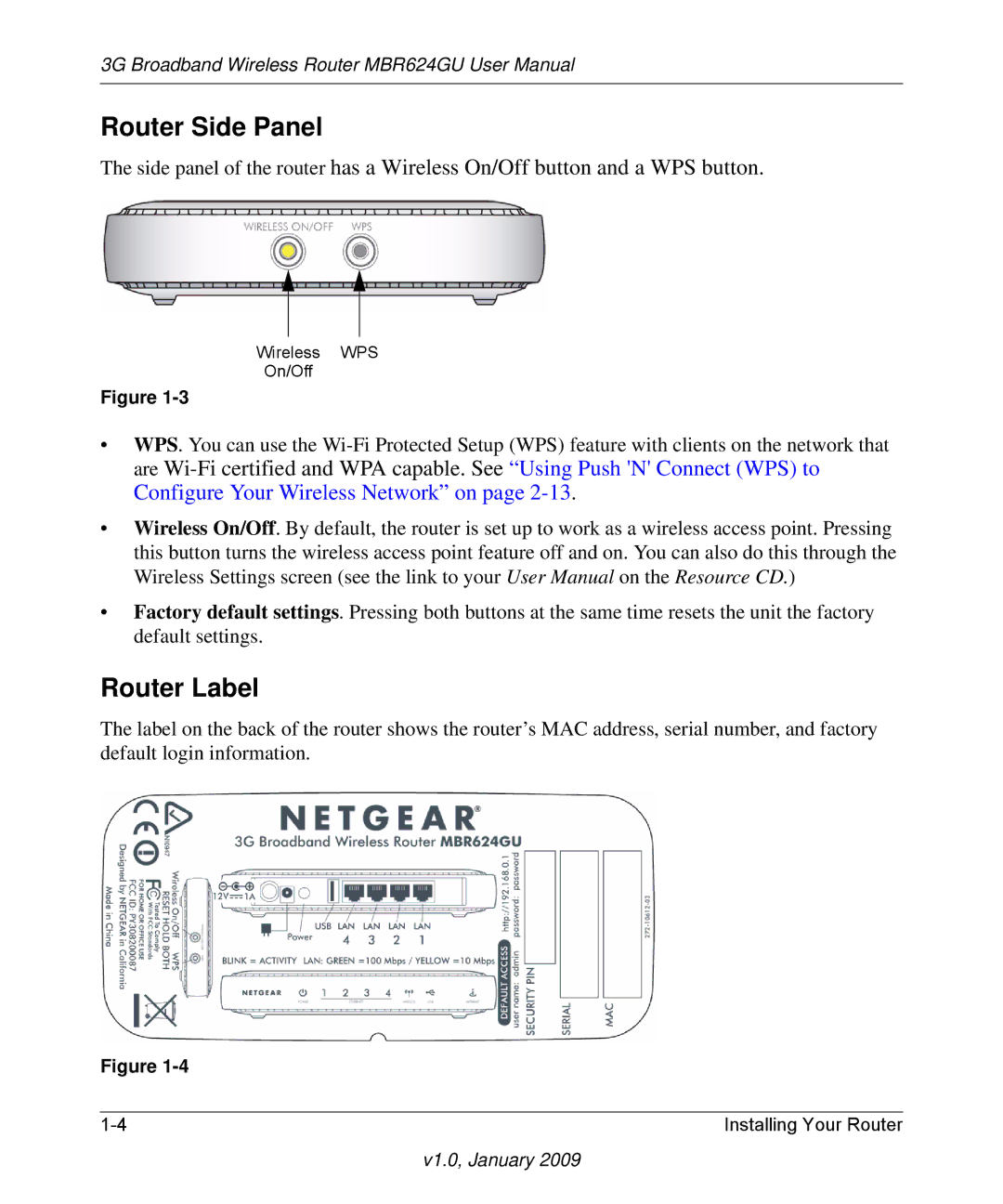 NETGEAR MBR624GU user manual Router Side Panel, Router Label 