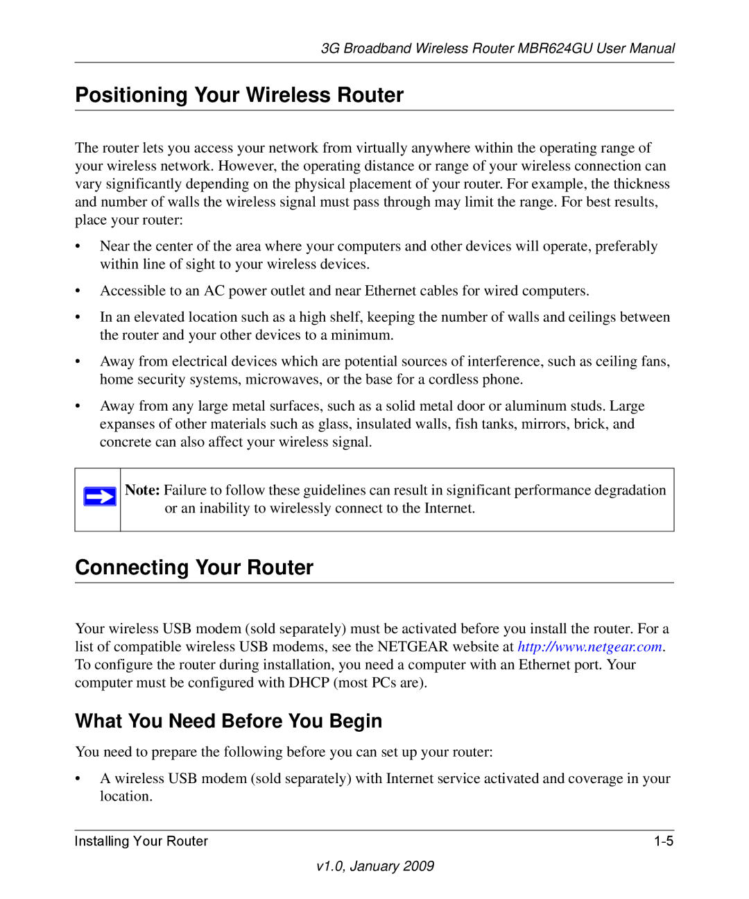 NETGEAR MBR624GU user manual Positioning Your Wireless Router, Connecting Your Router, What You Need Before You Begin 