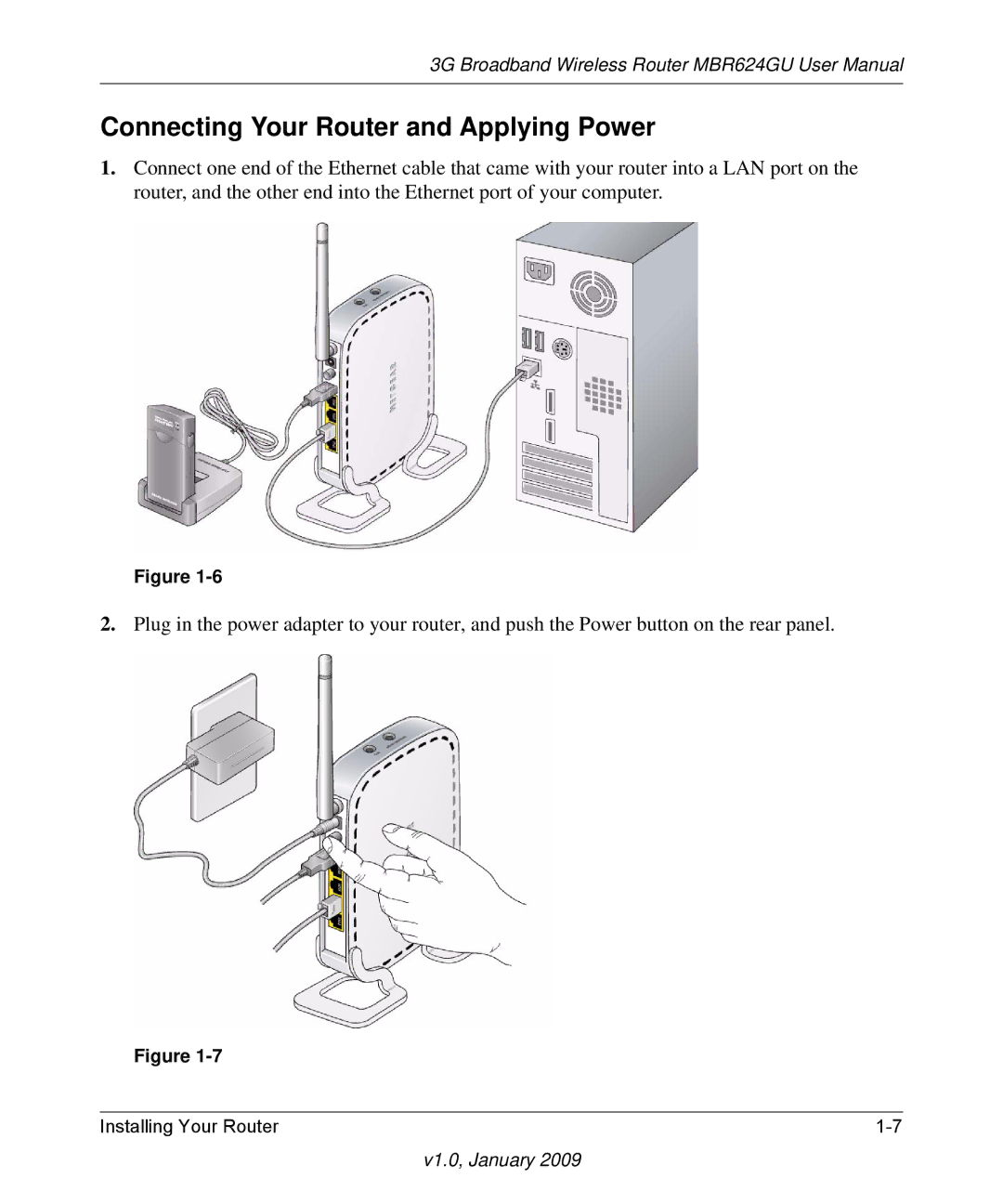 NETGEAR MBR624GU user manual Connecting Your Router and Applying Power 