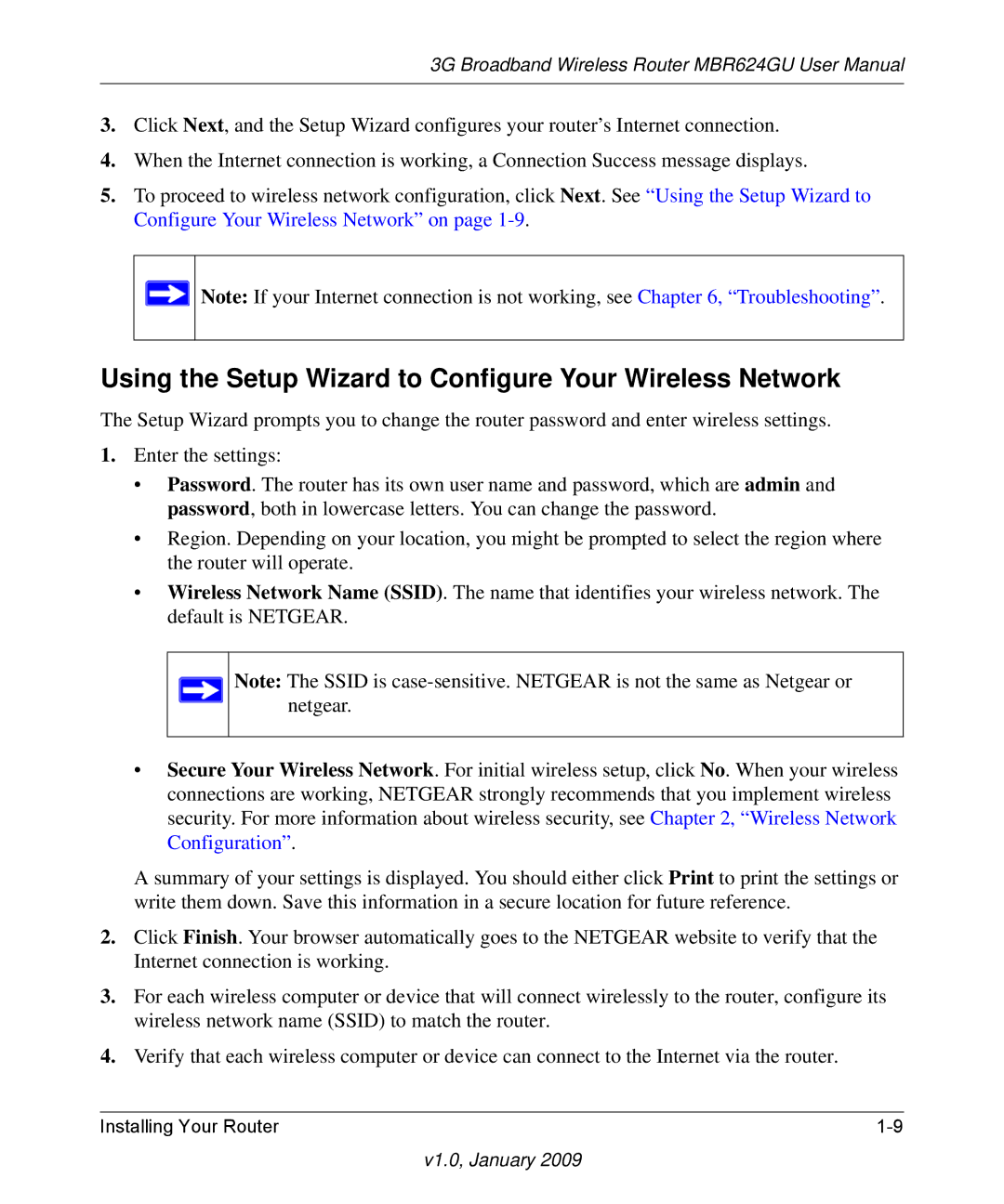 NETGEAR MBR624GU user manual Using the Setup Wizard to Configure Your Wireless Network 