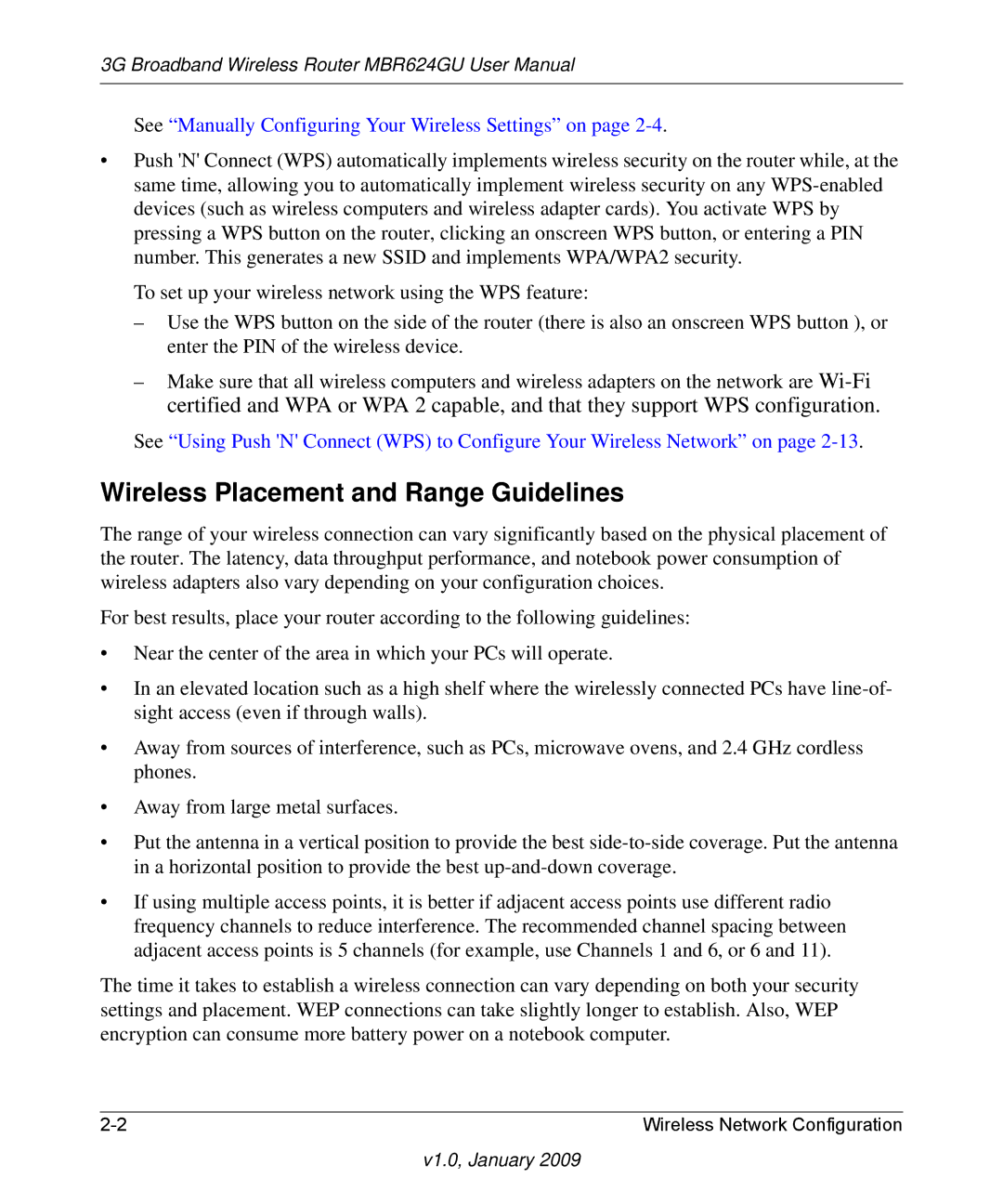 NETGEAR MBR624GU user manual Wireless Placement and Range Guidelines, See Manually Configuring Your Wireless Settings on 