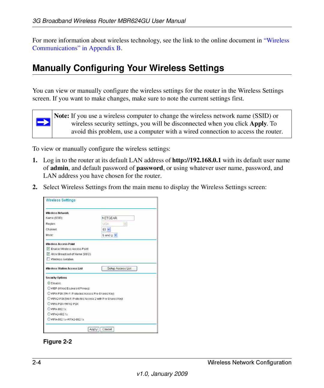 NETGEAR MBR624GU user manual Manually Configuring Your Wireless Settings 