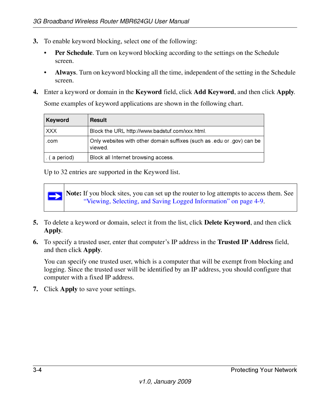 NETGEAR MBR624GU user manual Keyword Result, Xxx 