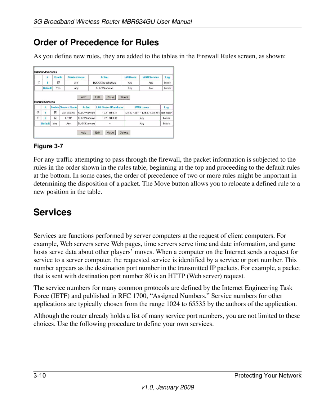 NETGEAR MBR624GU user manual Services, Order of Precedence for Rules 