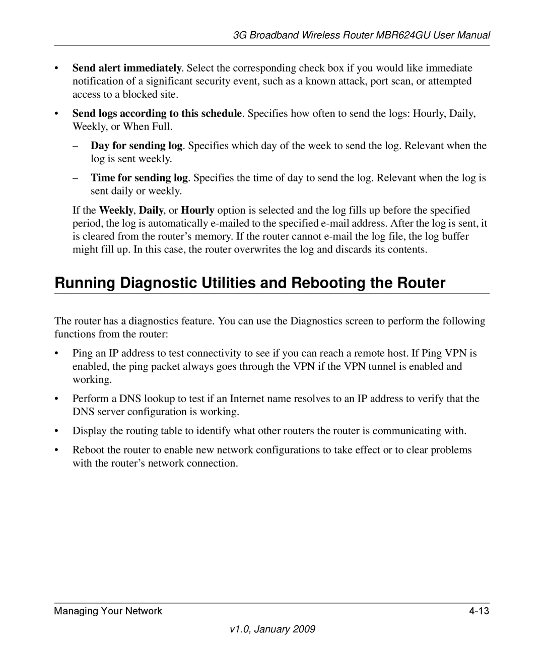 NETGEAR MBR624GU user manual Running Diagnostic Utilities and Rebooting the Router 