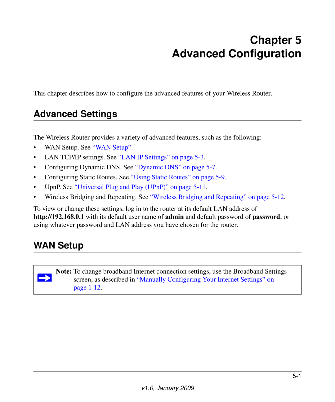 NETGEAR MBR624GU user manual Chapter Advanced Configuration, Advanced Settings, WAN Setup 