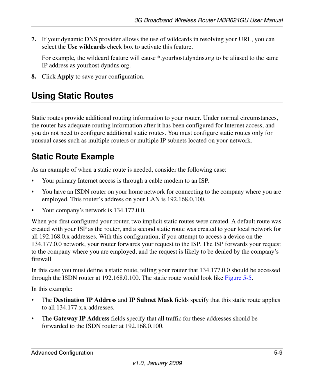 NETGEAR MBR624GU user manual Using Static Routes, Static Route Example 