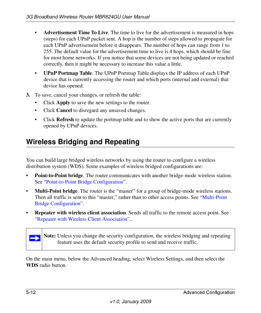 NETGEAR MBR624GU user manual Wireless Bridging and Repeating 