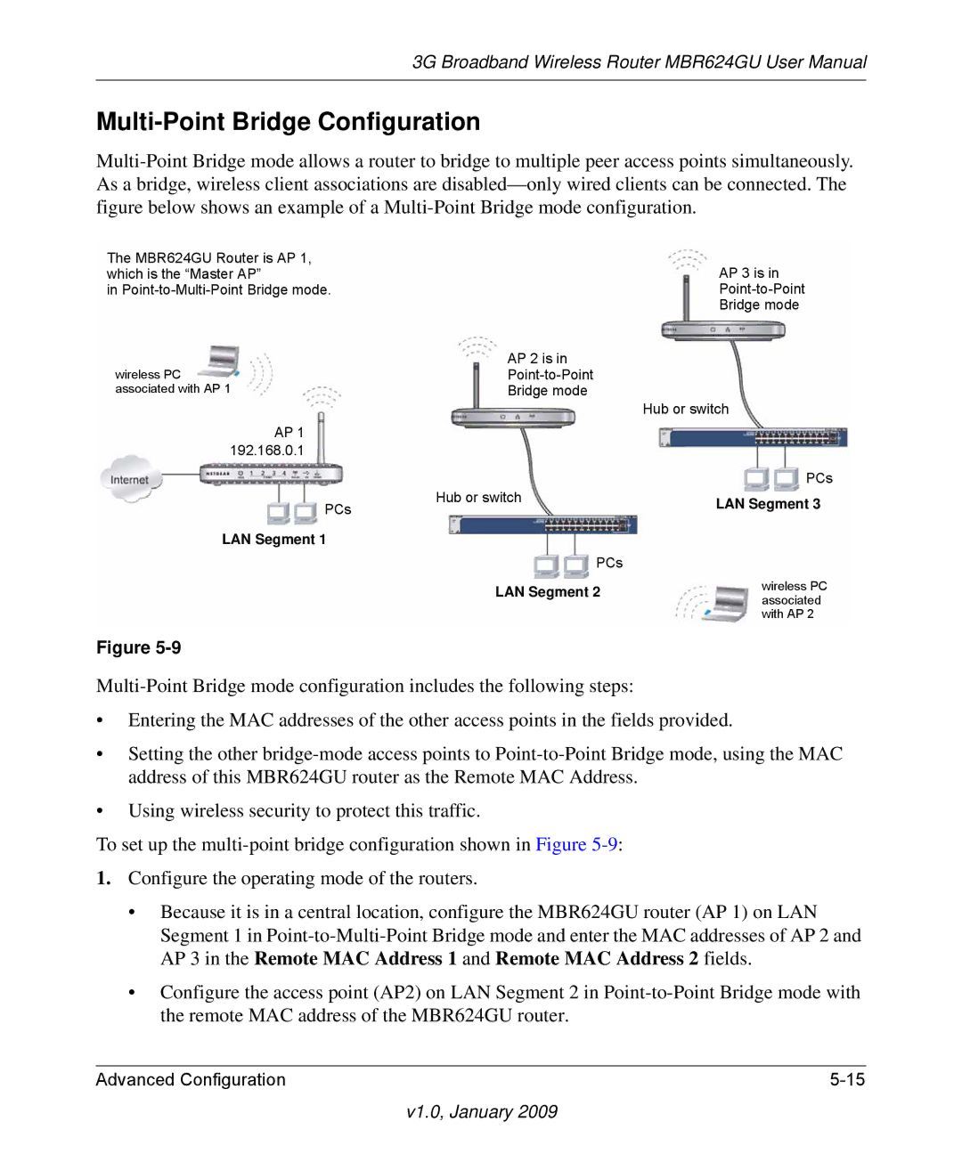 NETGEAR MBR624GU user manual Multi-Point Bridge Configuration 