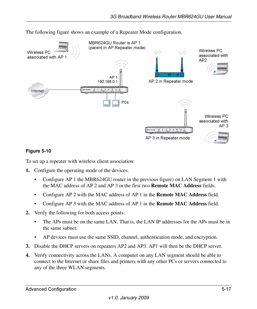 NETGEAR MBR624GU user manual Wireless PC associated with AP2 AP 3 in Repeater mode 