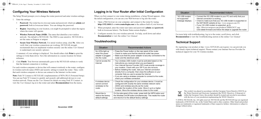 NETGEAR MBR624GU Configuring Your Wireless Network, Logging in to Your Router after Initial Configuration, Troubleshooting 