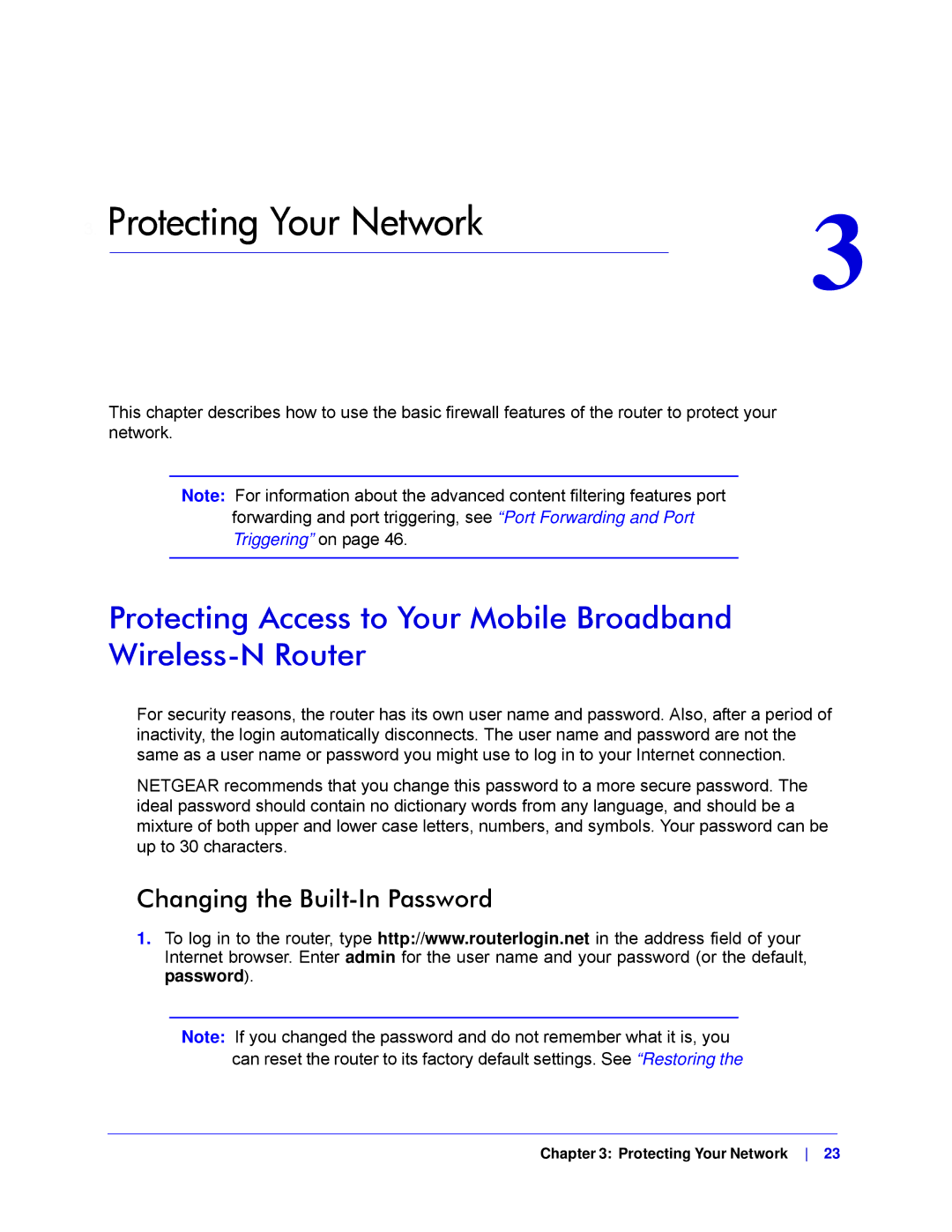 NETGEAR MBRN3000-100NAS Protecting Access to Your Mobile Broadband Wireless-N Router, Changing the Built-In Password 