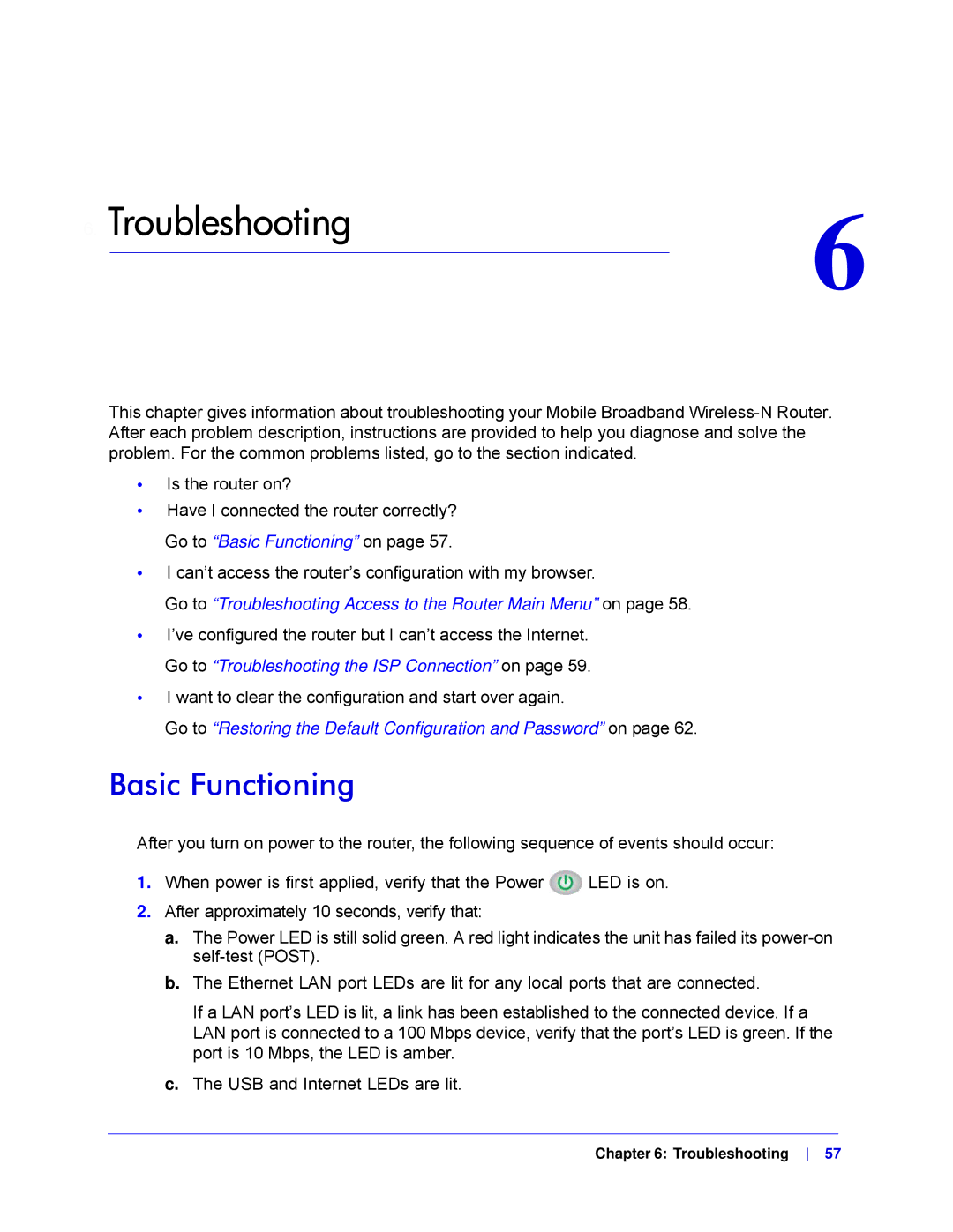 NETGEAR MBRN3000-100NAS user manual Troubleshooting, Basic Functioning 