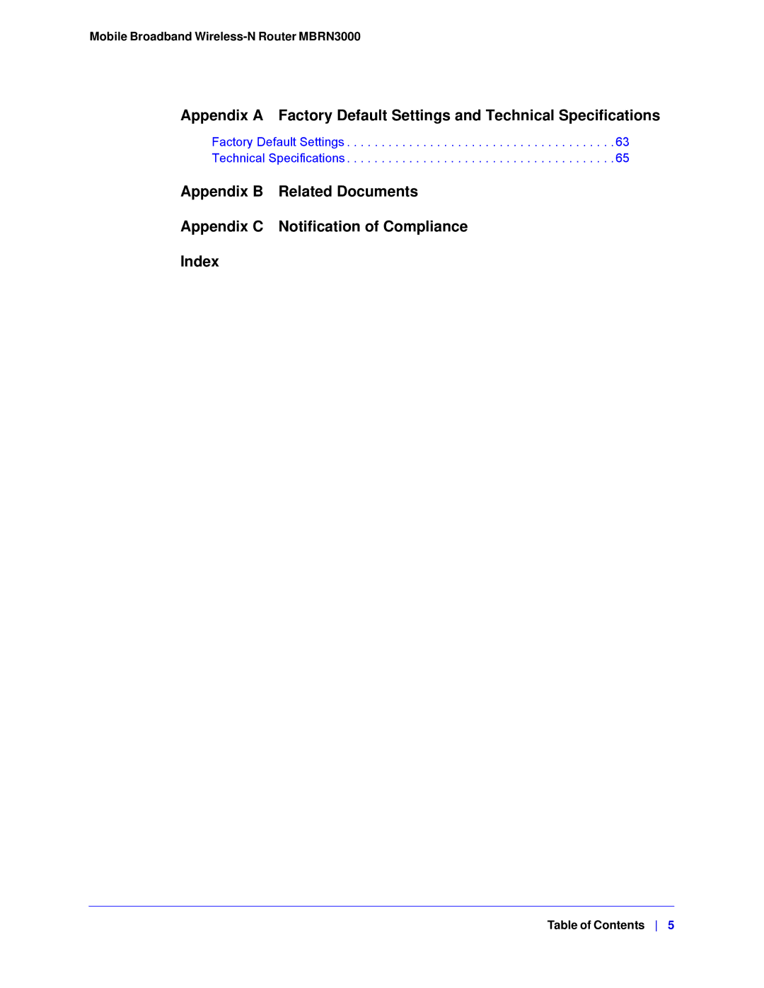 NETGEAR MBRN3000-100NAS user manual Factory Default Settings Technical Specifications 