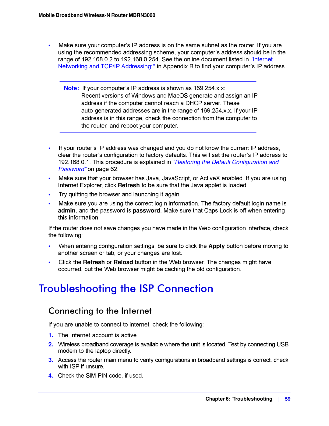 NETGEAR MBRN3000-100NAS user manual Troubleshooting the ISP Connection, Connecting to the Internet 