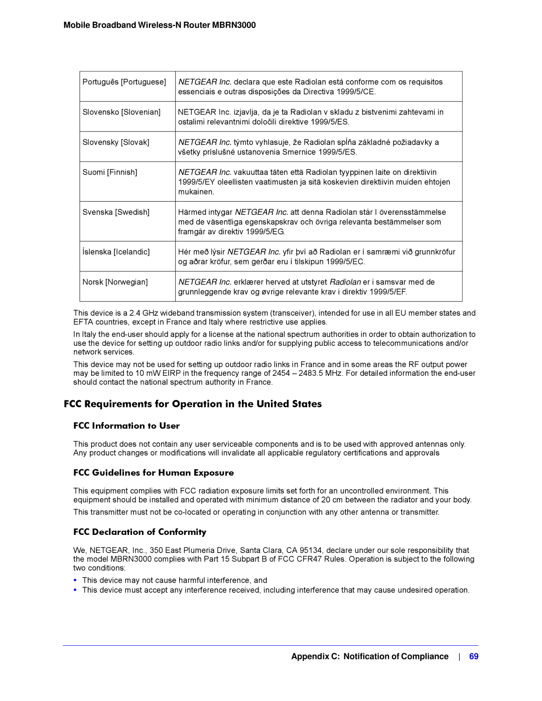 NETGEAR MBRN3000-100NAS user manual FCC Requirements for Operation in the United States, FCC Information to User 