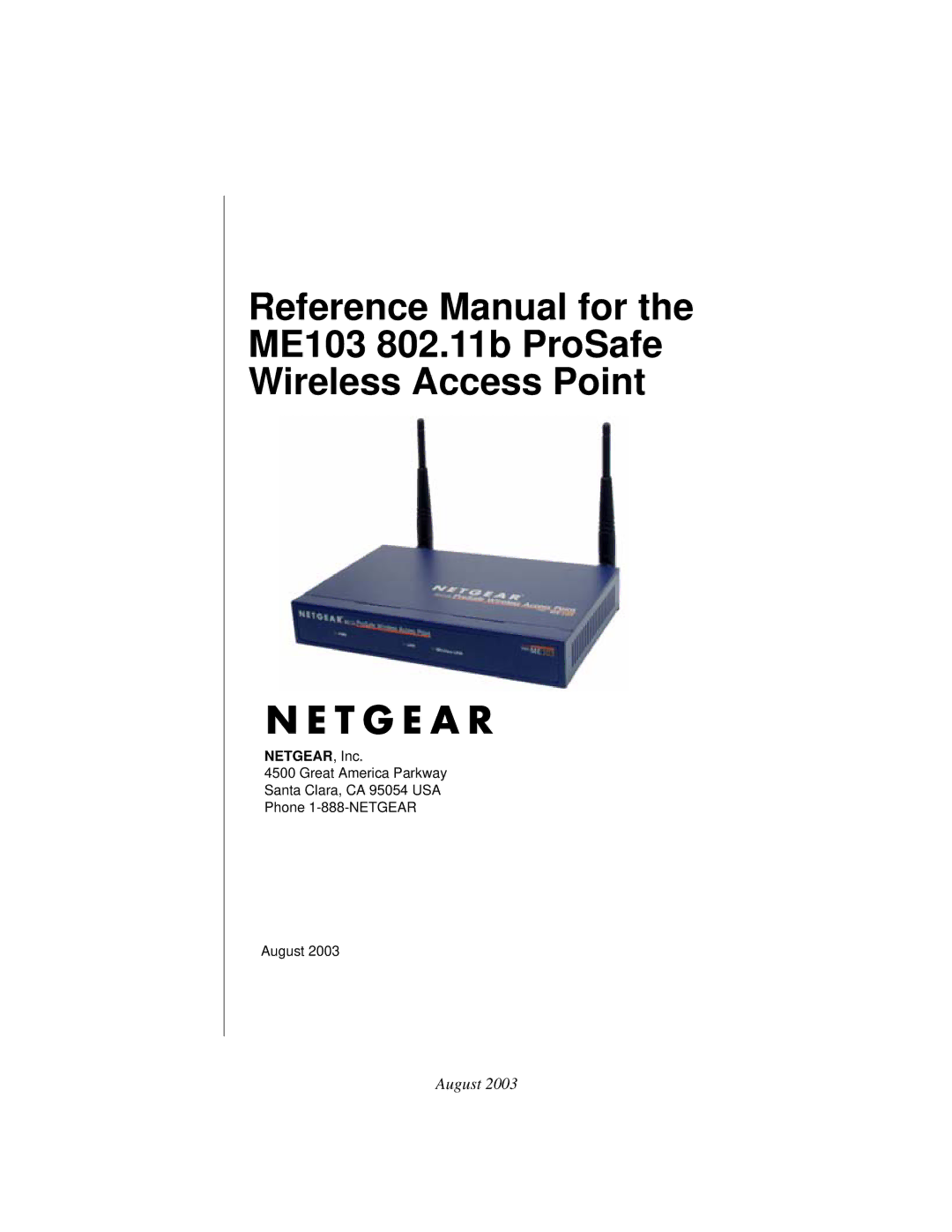 NETGEAR ME103 manual August 